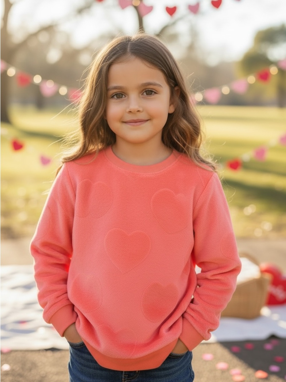 H&M Kids Valentine's Velvet Hearts Pink Sweatshirt Size 4-6